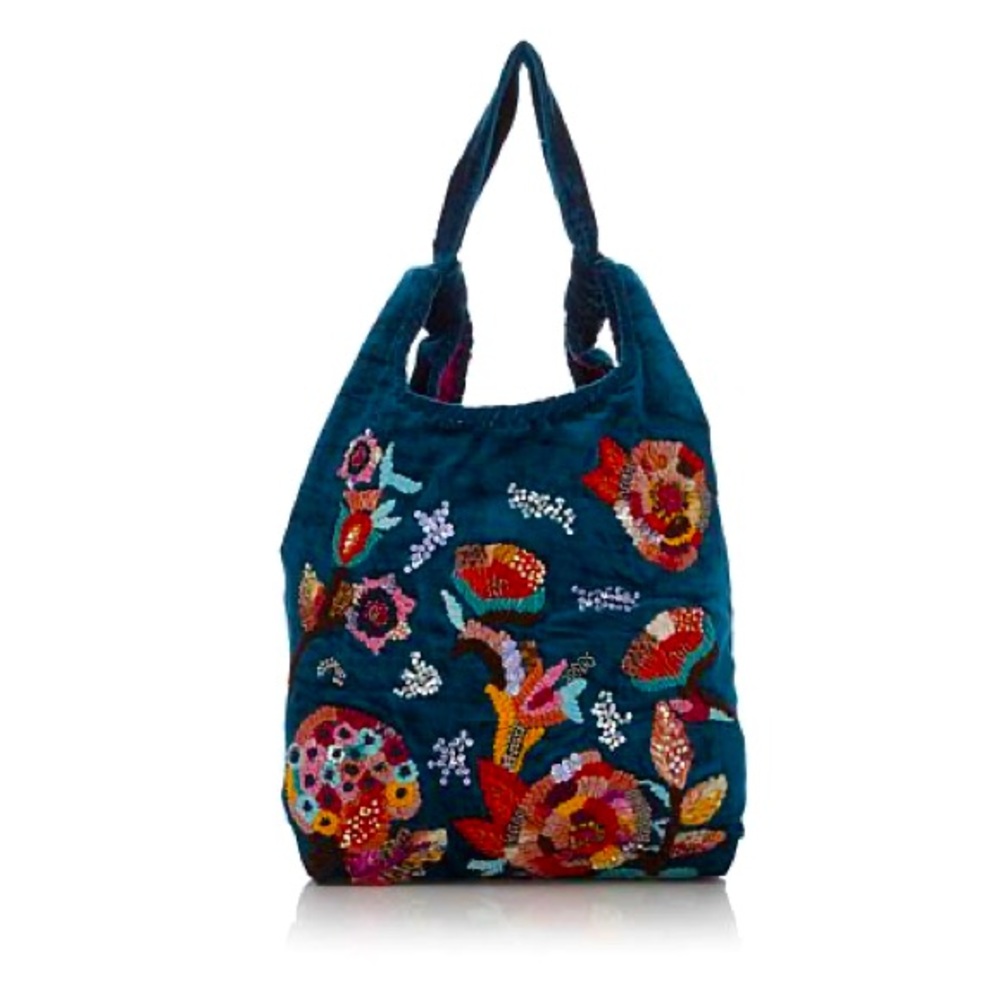 Green Velour Floral Embroidered Hobo Steven by Steve Madden